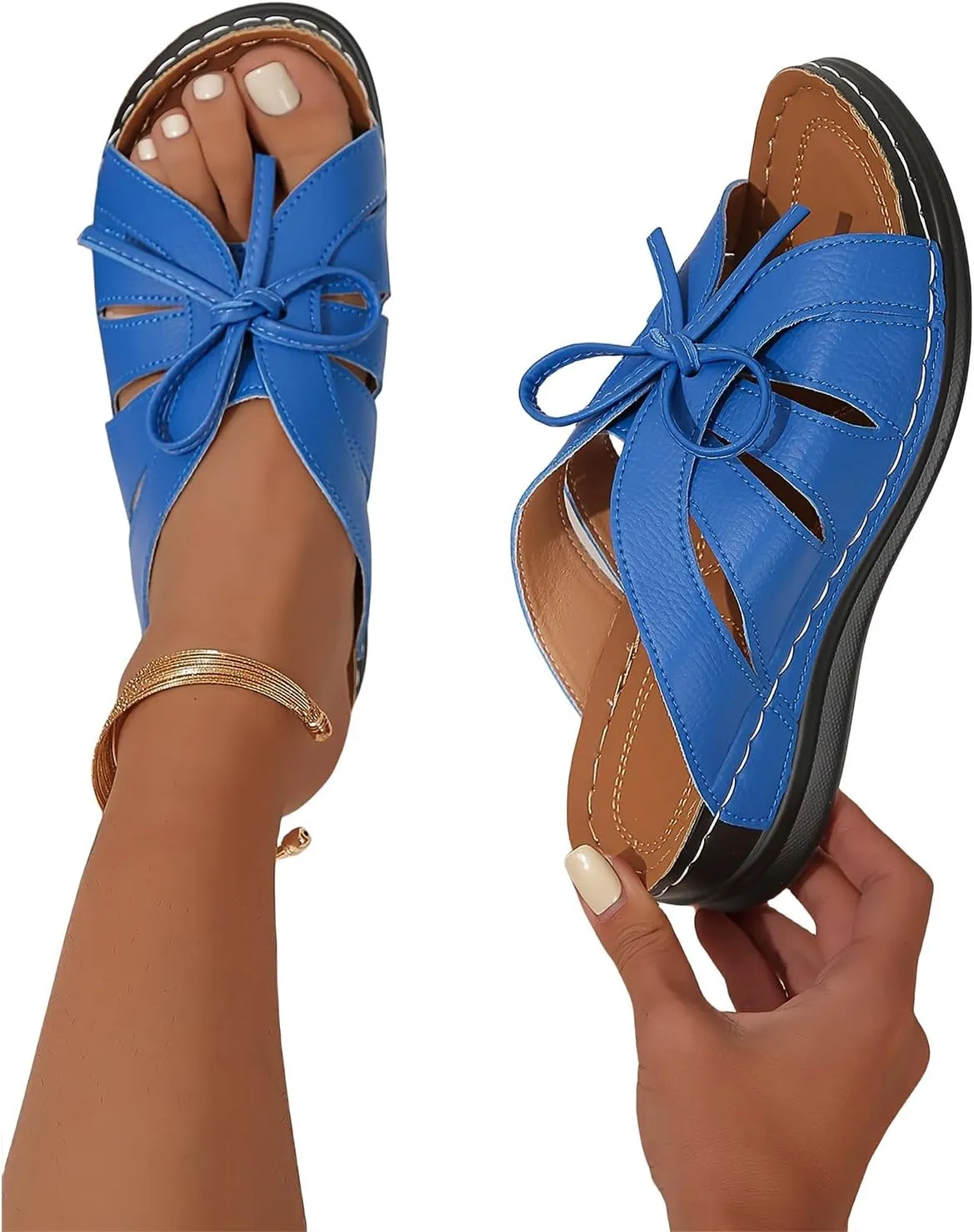 Platform Wedge Sandals Women Orthopedic Comfortable Slip On Wedge Slippers Fashion Bow Hollow Out Flat Sandals for Women Summer Lightweight Butterfly Outdoor Beach Shoes