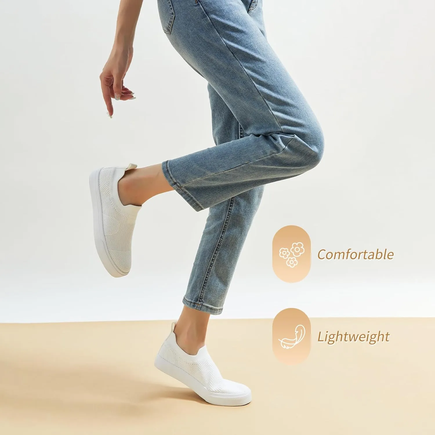POVOGER Womens Walking Shoes Slip on Sneakers White Women Running Shoe Breathable Fashion Casual Shoes for Women