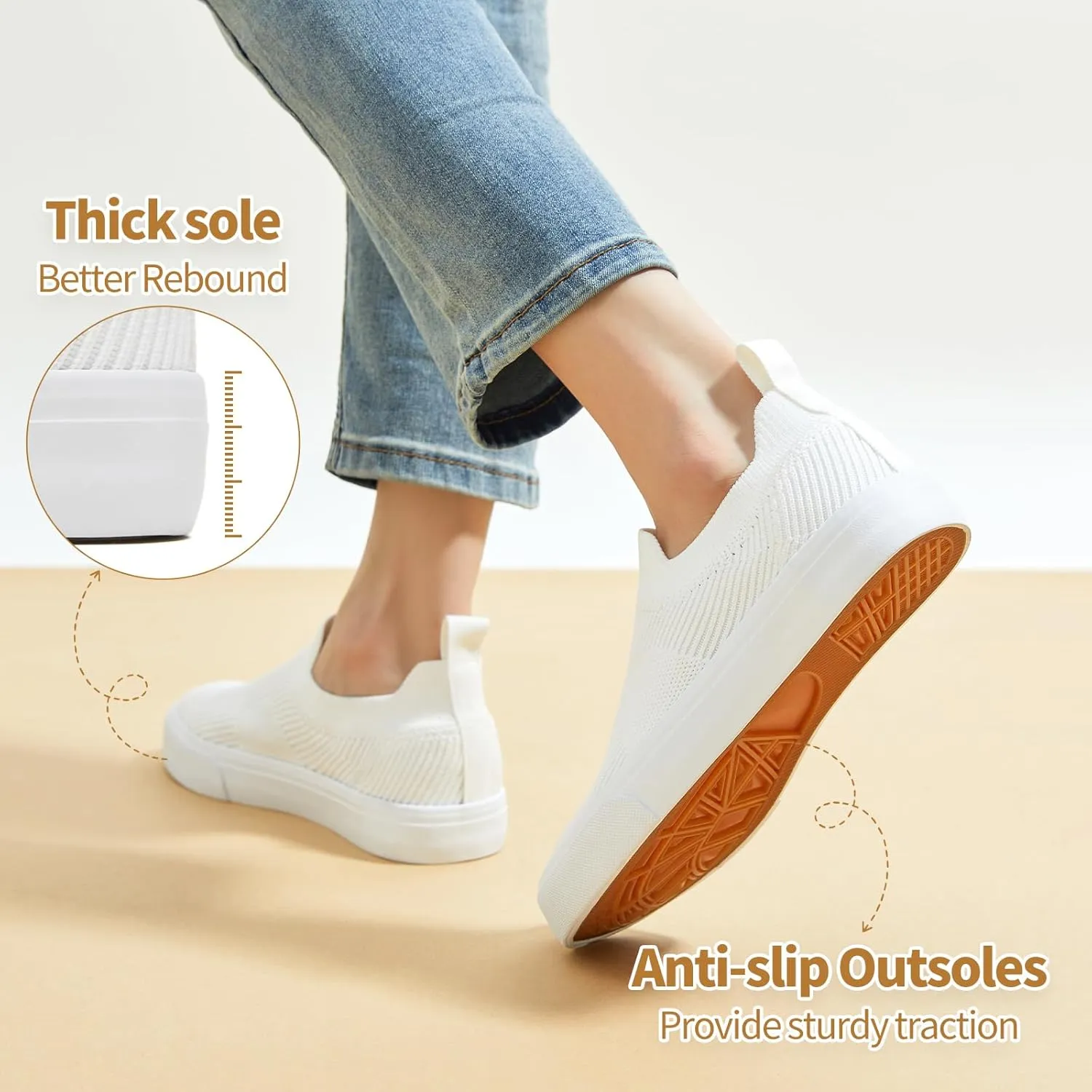 POVOGER Womens Walking Shoes Slip on Sneakers White Women Running Shoe Breathable Fashion Casual Shoes for Women