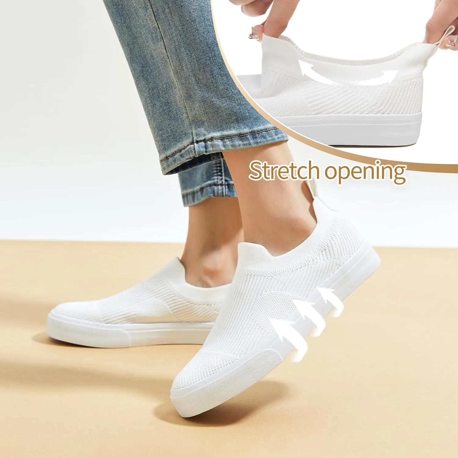 POVOGER Womens Walking Shoes Slip on Sneakers White Women Running Shoe Breathable Fashion Casual Shoes for Women