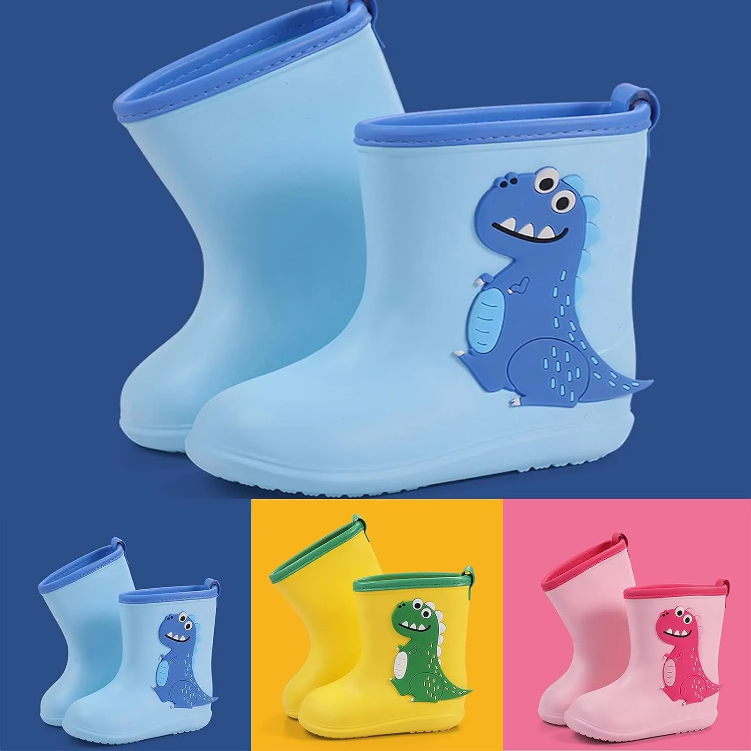 Rain Boots Toddler Children Cute Dinosaur Pull on Rainboots Boys Girls Cartoon Animals Waterproof Shoes Newborn Booties