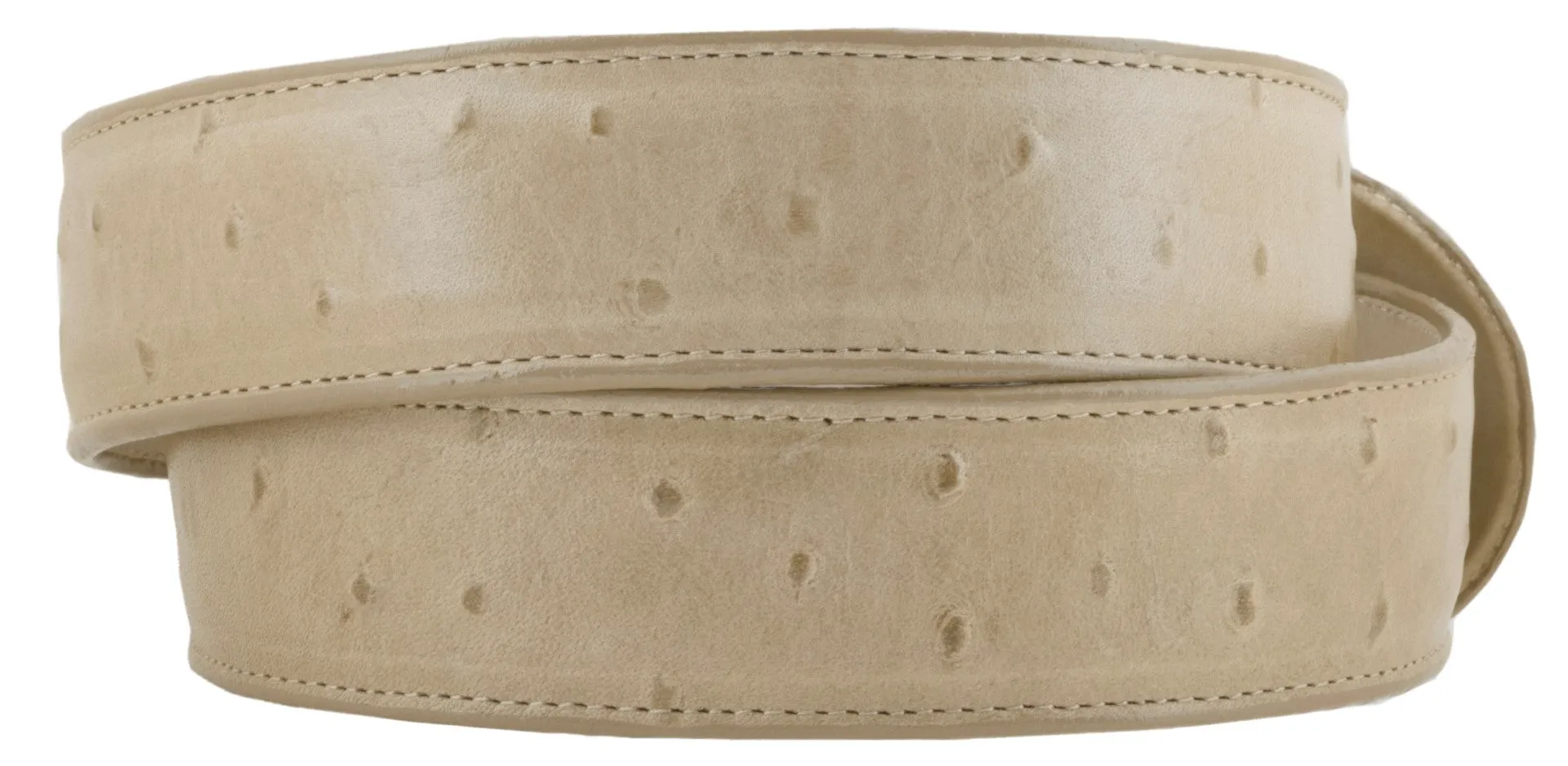 Sand Western Cowboy Belt Ostrich Quill Print Leather - Rodeo Buckle