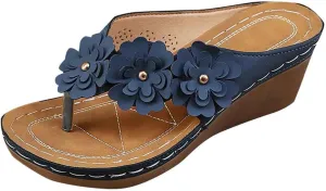 Sandals Women Wedge Shoes Summer Dressy Flip Flops Comfortable Orthopedic Platform Non Slip Sandals Fashion Flower Decor Walking Shoes for Summer And Daily Wear
