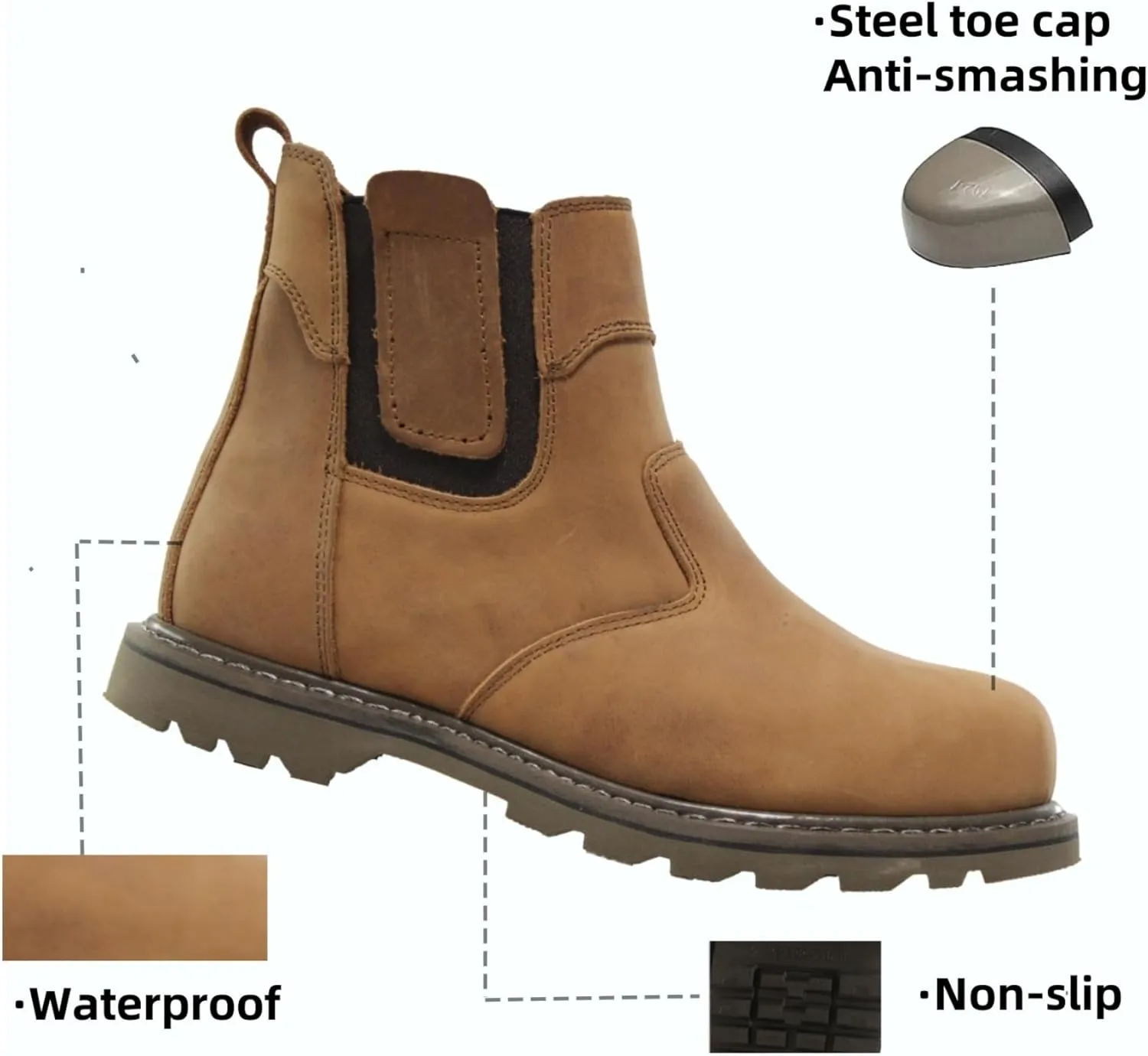 Steel Toe Safety Ankle Work Boots for Mens Made of Leather Comfortable Non-slip Waterproof Industrial Construction Safety Workboots  