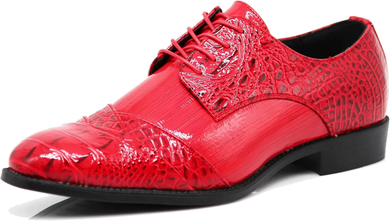 STW Men's Alligator Crocodile Print Oxfords Fashion Lace Up Dress Shoes