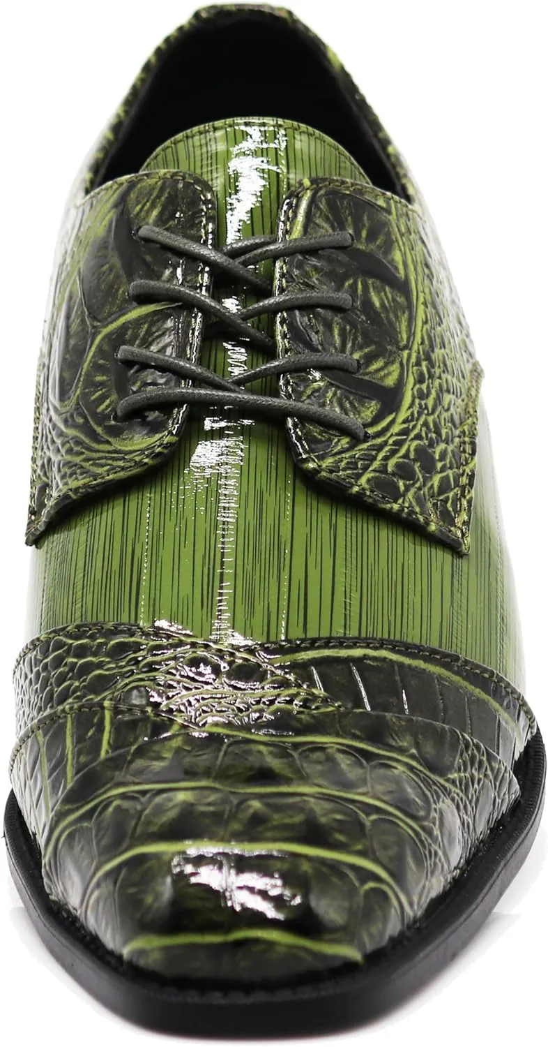 STW Men's Alligator Crocodile Print Oxfords Fashion Lace Up Dress Shoes