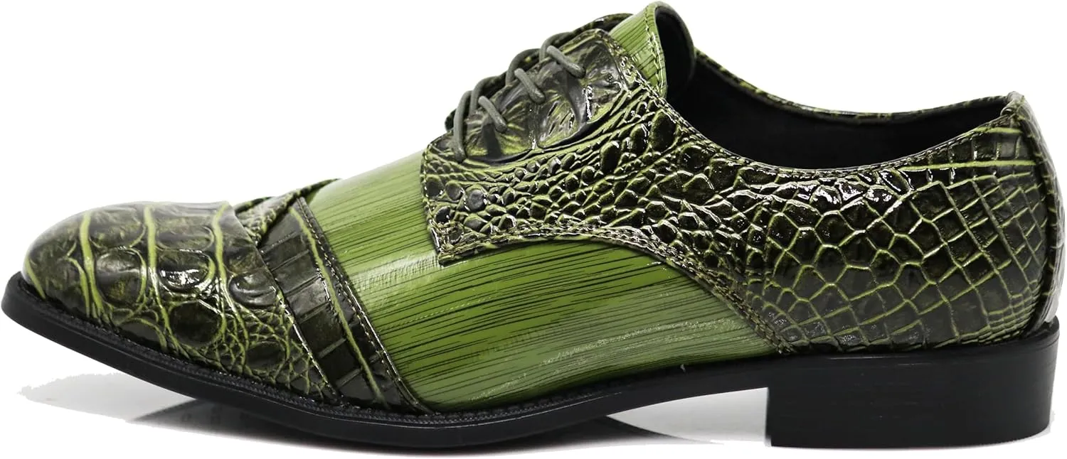 STW Men's Alligator Crocodile Print Oxfords Fashion Lace Up Dress Shoes