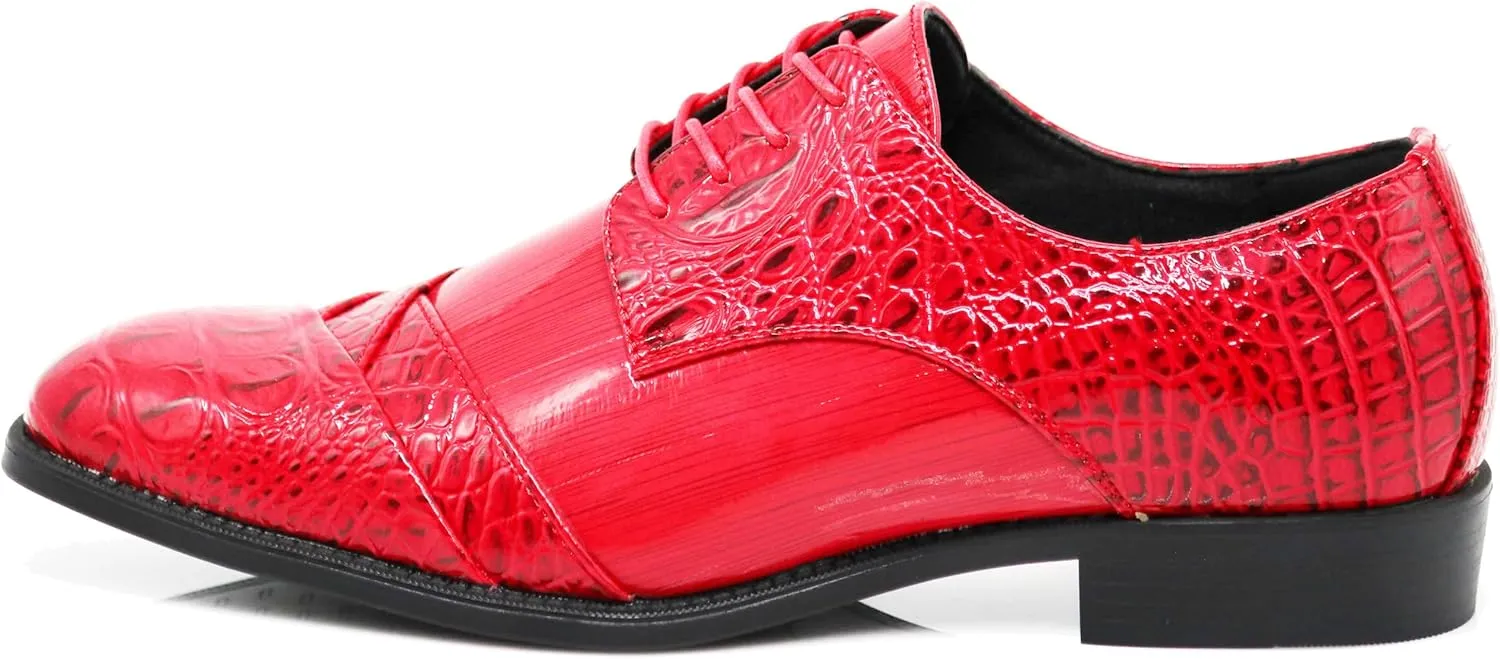 STW Men's Alligator Crocodile Print Oxfords Fashion Lace Up Dress Shoes