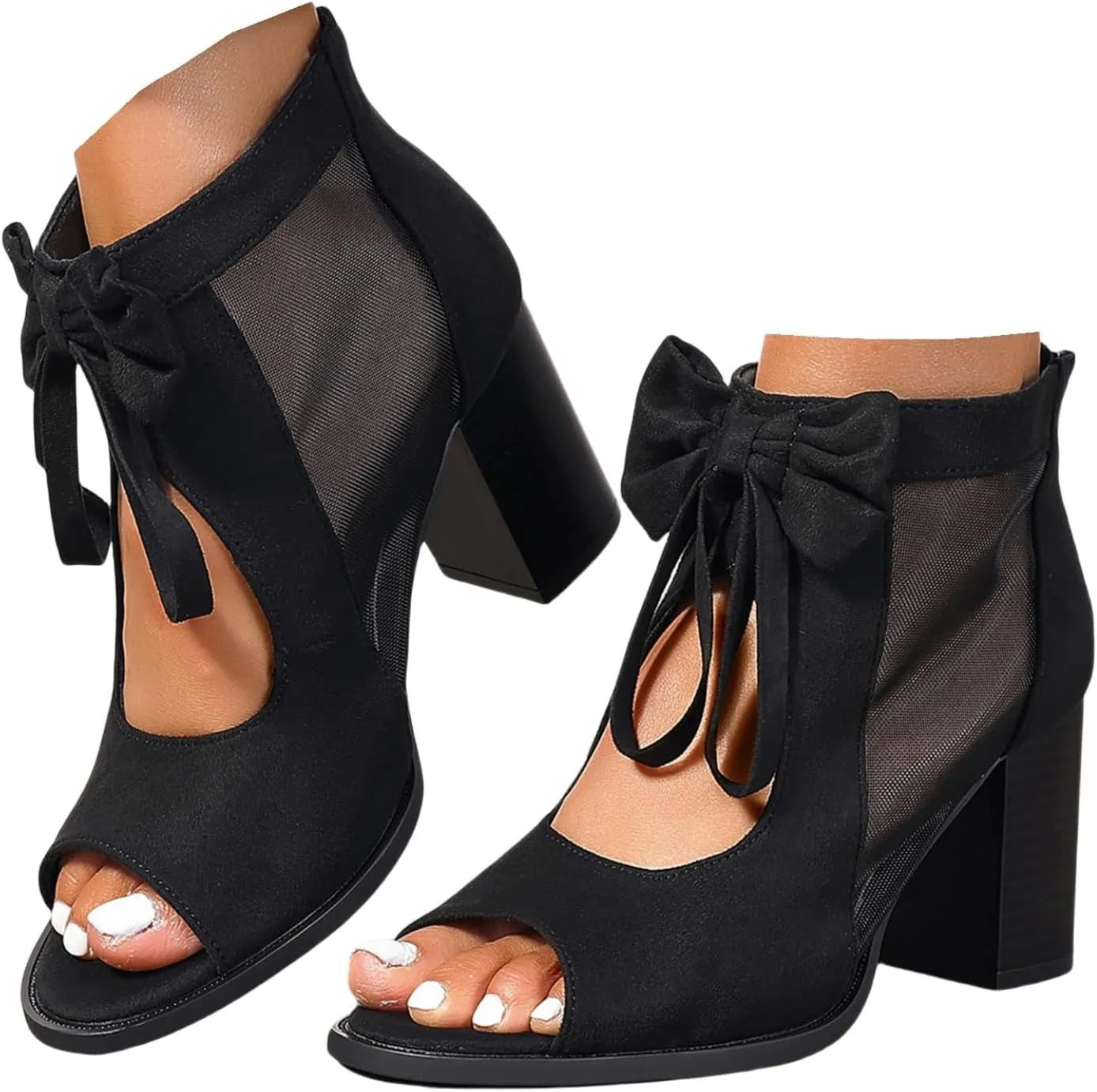 Summer Sandals for Women Ankle Strap Chunky High Heel Bow Fish Mouth Open Toe Sandal Breathable Backless Slingback Booties Gladiator Strappy Lace Up Hollow Out Heels Dress Shoes Comfortable