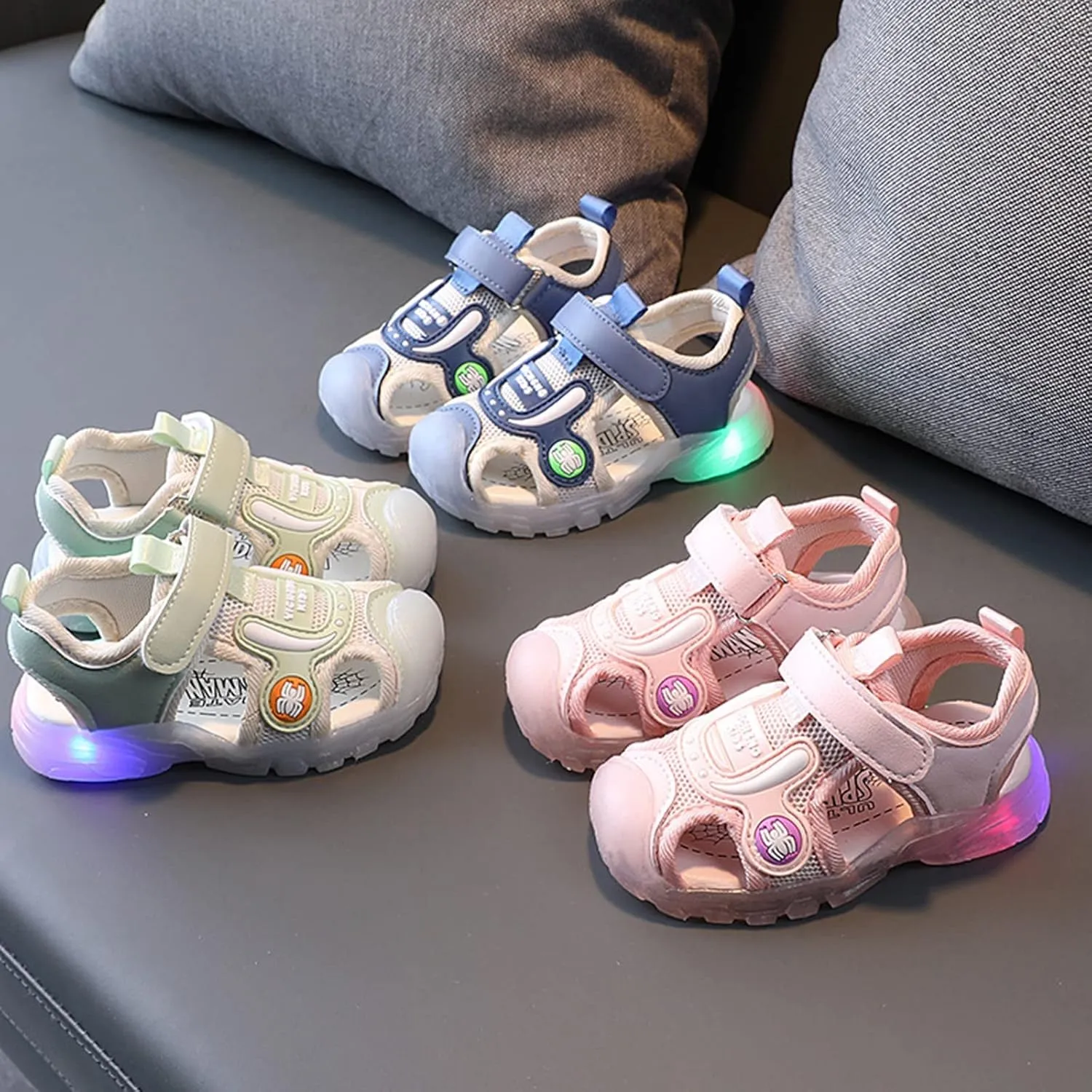 Toddler Boys Girls Cartoon Light Up Sandals Closed Toe Summer Beach Shoes Luminous Soft Sole Non Slip Sneakers