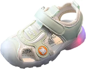 Toddler Boys Girls Cartoon Light Up Sandals Closed Toe Summer Beach Shoes Luminous Soft Sole Non Slip Sneakers