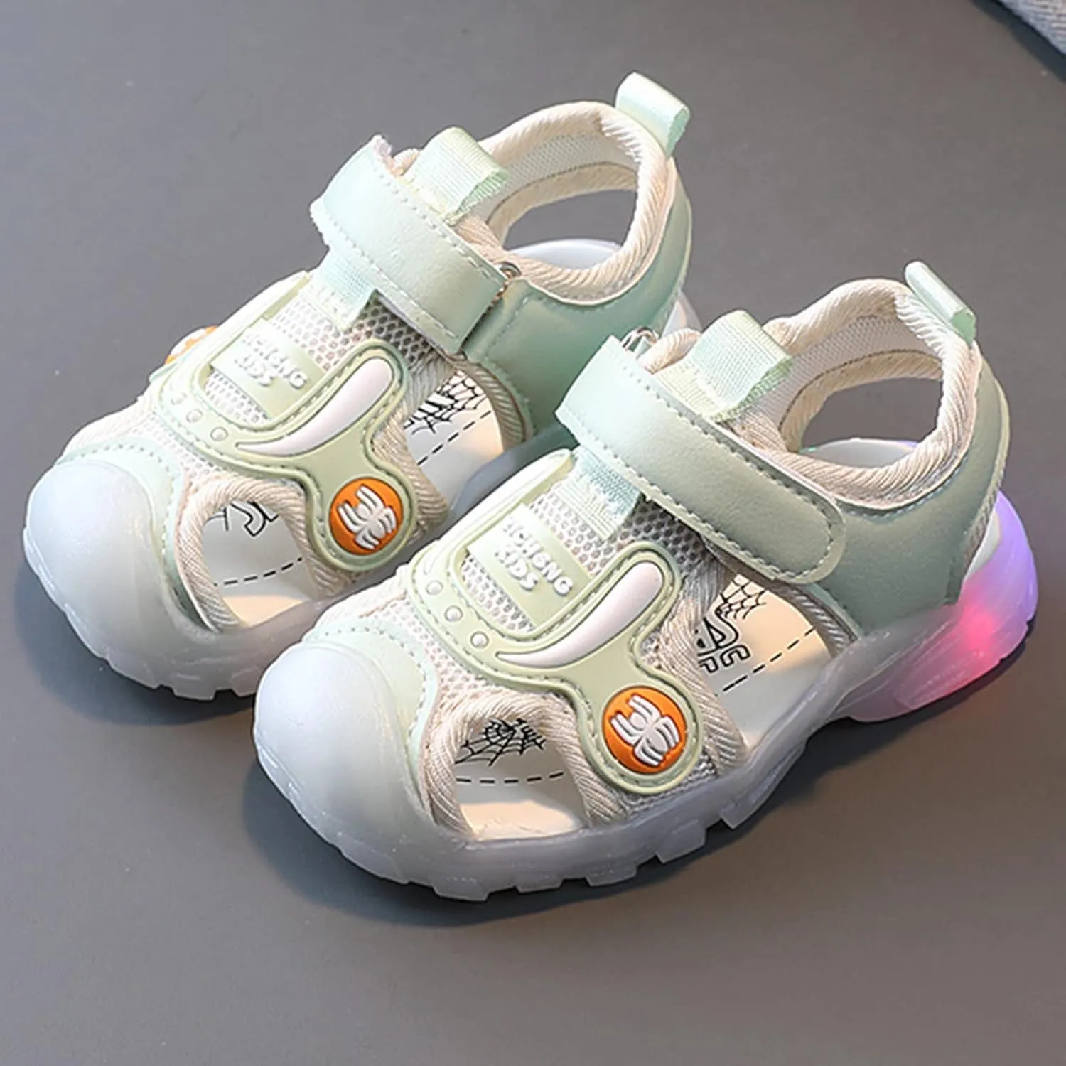 Toddler Boys Girls Cartoon Light Up Sandals Closed Toe Summer Beach Shoes Luminous Soft Sole Non Slip Sneakers