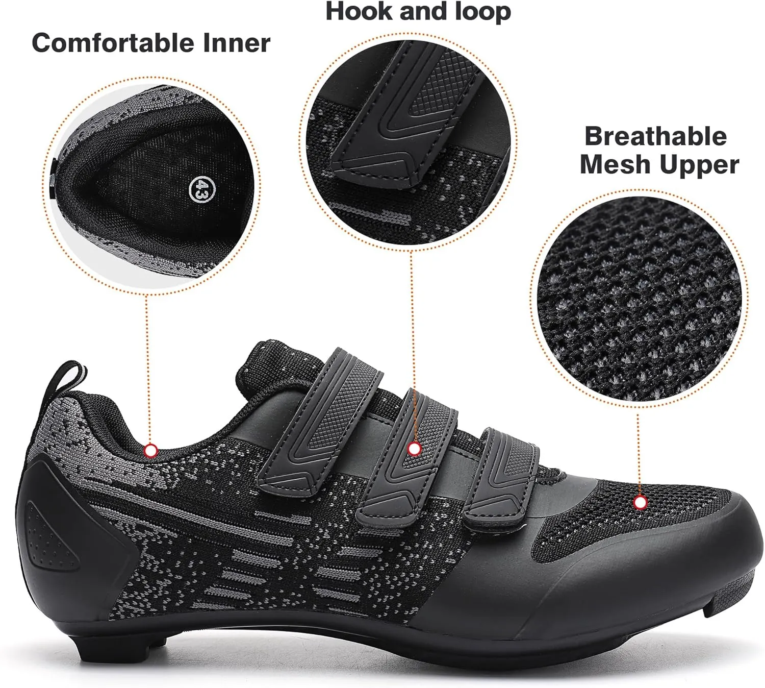 Unisex Road Bike Cycling Shoes Compatible with Peloton Shimano SPD Bike Riding Shoes for Men Women, 3 Straps, Pre-Installed Delta Cleats for Indoor Outdoor Cycling Biking