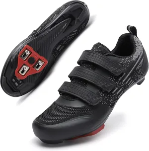 Unisex Road Bike Cycling Shoes Compatible with Peloton Shimano SPD Bike Riding Shoes for Men Women, 3 Straps, Pre-Installed Delta Cleats for Indoor Outdoor Cycling Biking