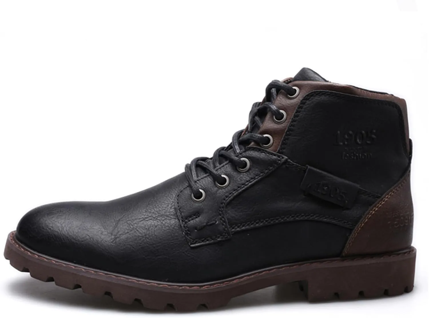 UOQAPRE Work Boots for Men Wedge Work Leather Boots With Side Zipper Men's Motorcycle Boots Adjustable Width System