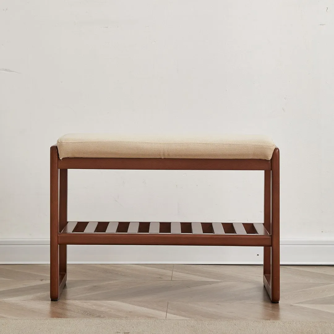 (Walnut) Solid Wood Shoe Bench, Beech Storage Organizer with Sponge Cushion