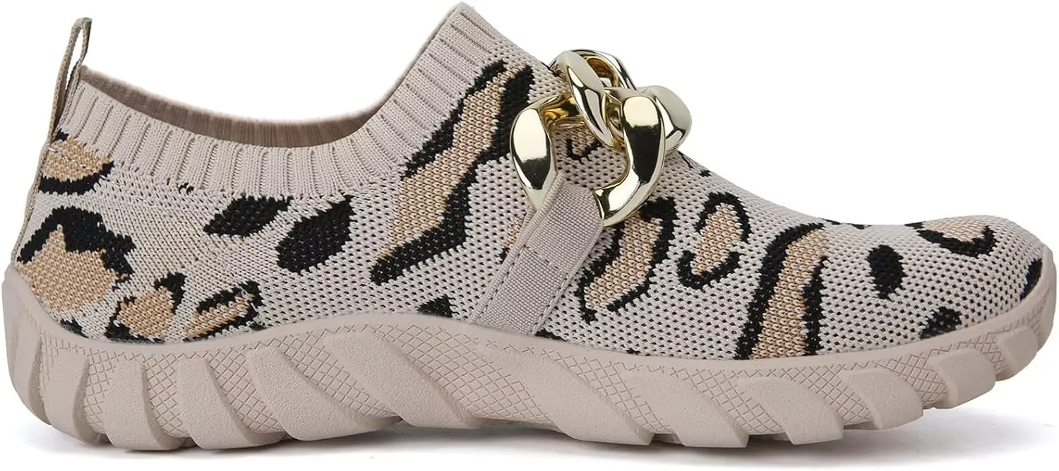 WateLves Barefoot Slip On Sneakers for Women Chain Decor Breathable Mesh Water Shoes Casual Chunky Sneakers for Walking Gym Travel Work