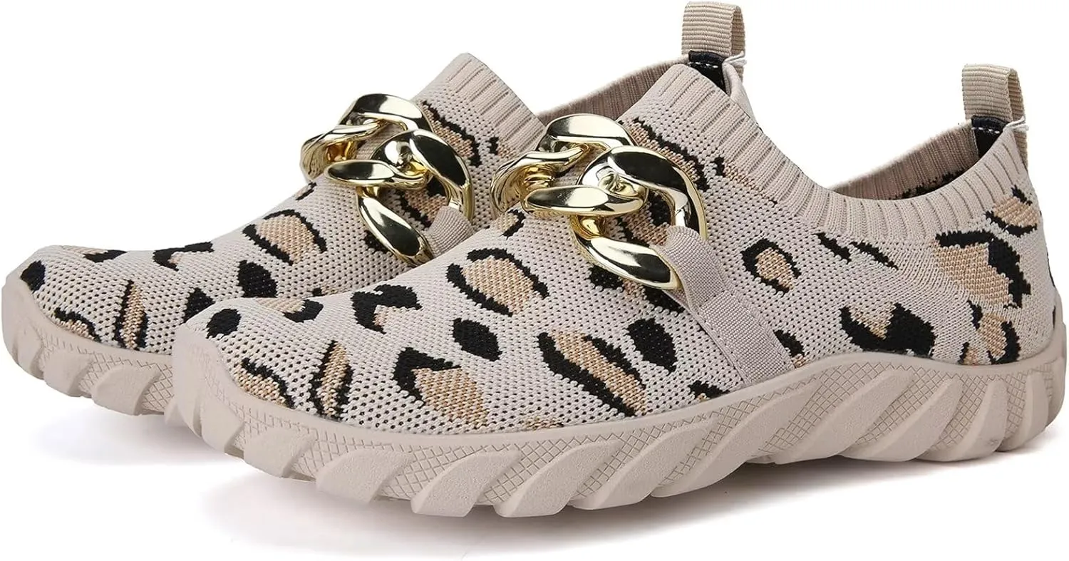 WateLves Barefoot Slip On Sneakers for Women Chain Decor Breathable Mesh Water Shoes Casual Chunky Sneakers for Walking Gym Travel Work