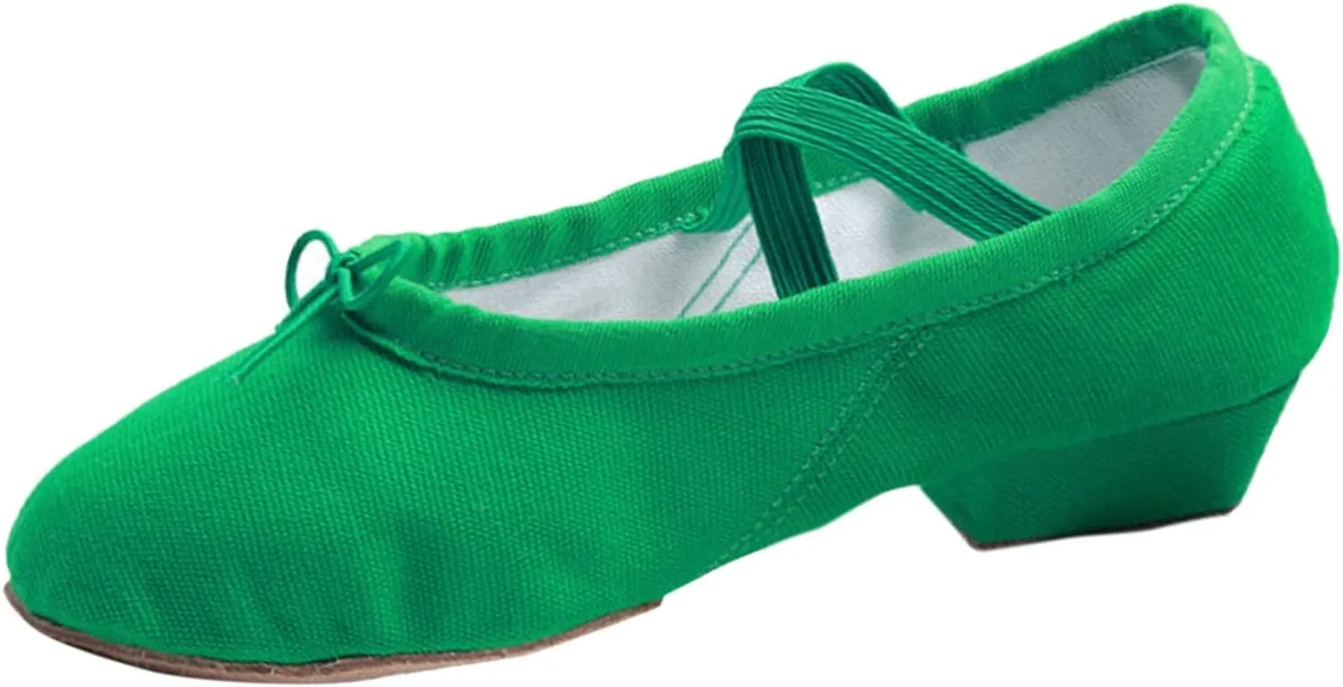 Women Low Heel Dance Shoes Girls Stretch Canvas Split Sole Ballet Shoes with Elastic Strap Training Shoes Sandals
