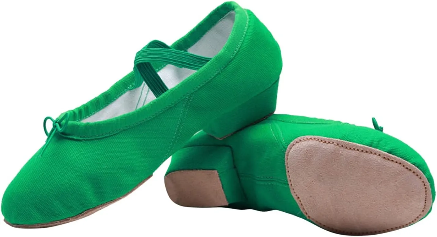Women Low Heel Dance Shoes Girls Stretch Canvas Split Sole Ballet Shoes with Elastic Strap Training Shoes Sandals