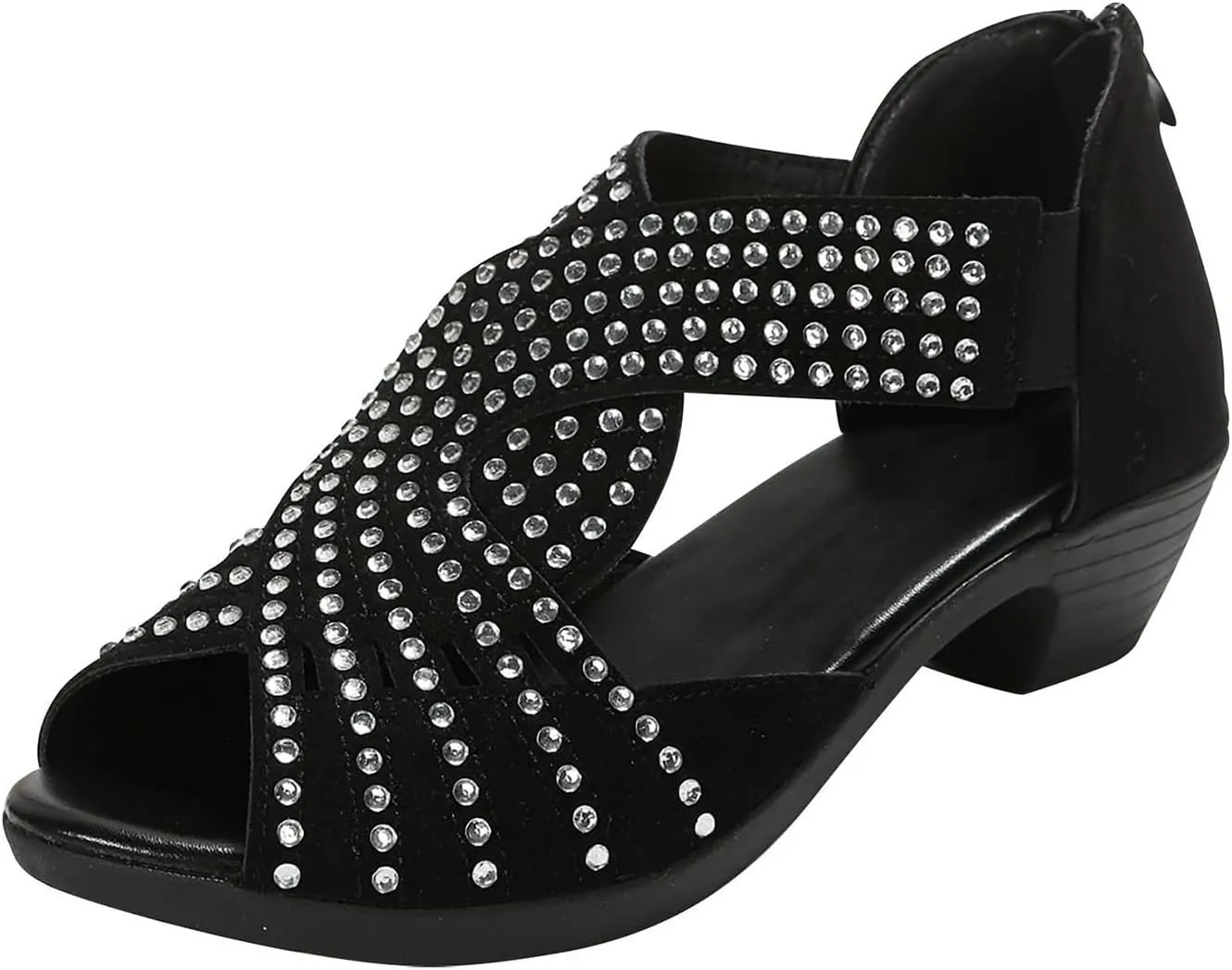 Women Rhinestone Dance Shoes Latin Salsa Practice Performance Dancing Shoes Cute Sparkling Crystal Back Zipper Sandals Wedding Indoor Crystal Shoe
