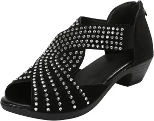 Women Rhinestone Dance Shoes Latin Salsa Practice Performance Dancing Shoes Cute Sparkling Crystal Back Zipper Sandals Wedding Indoor Crystal Shoe