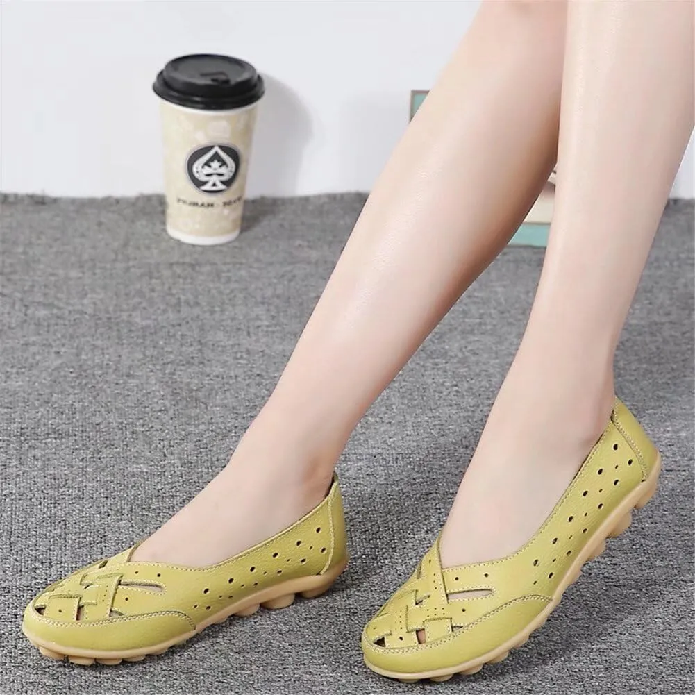 Women's Breathable Comfort Walking Office Flat Loafer Leather Flats Sandals, Slip-On Cutout Orthopedic Loafers for Women Fashion Casual Flats Comfortable Shoes Sandals