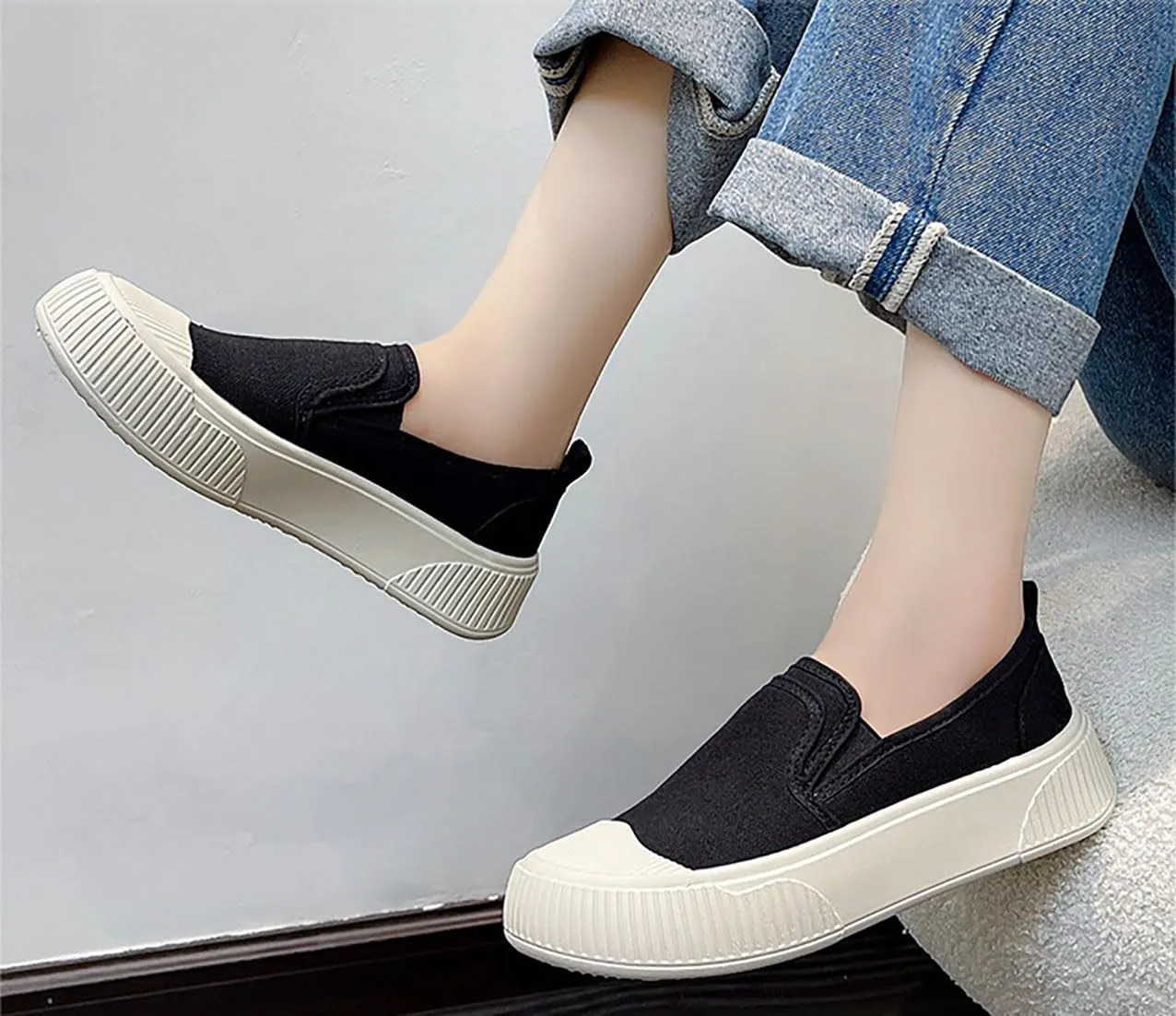 Women's Canvas Sneakers Canvas Flat Shoes Cloud Slip Shoes Running Shoes Thick Bottom Mesh Shoes Muffin Shoes Biscuit Shoes