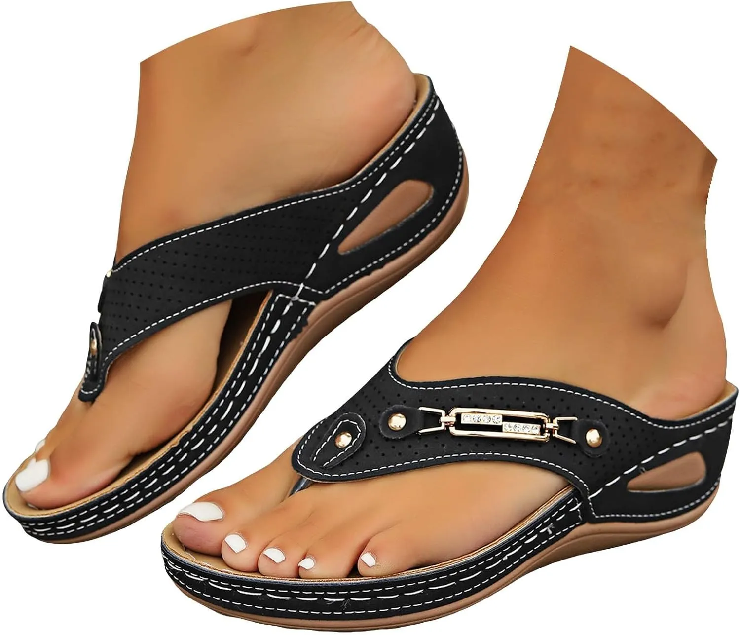 Womens Sandals with Arch Support, Orthopedic Sandals for Women Dressy Summer Comfortable Thong Sandal Breathable Mesh Sports Sandal Slip On Walking Shoes 2025 Summer Shoes