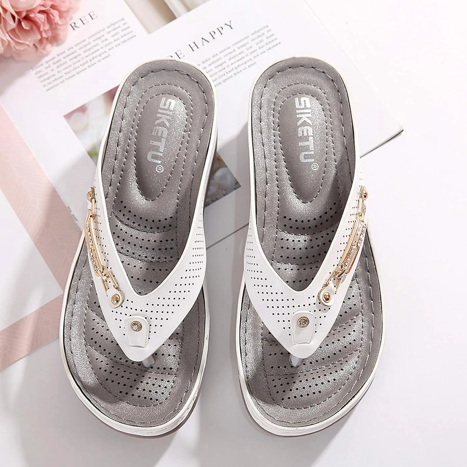 Women's Sandals Women's Arch Support Flip Flops Women's Sandals Slip on Lightweight Athletic Thong Sandals