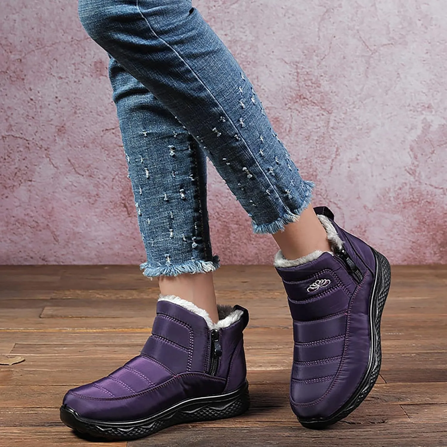 Women's Snow Boots with Heels Waterproof Slip On Boots Ladies Womens Warm Fur Lined Barefoot Shoes Grounded Footwear Hiking Rain Boots Women Mens Snow Booties