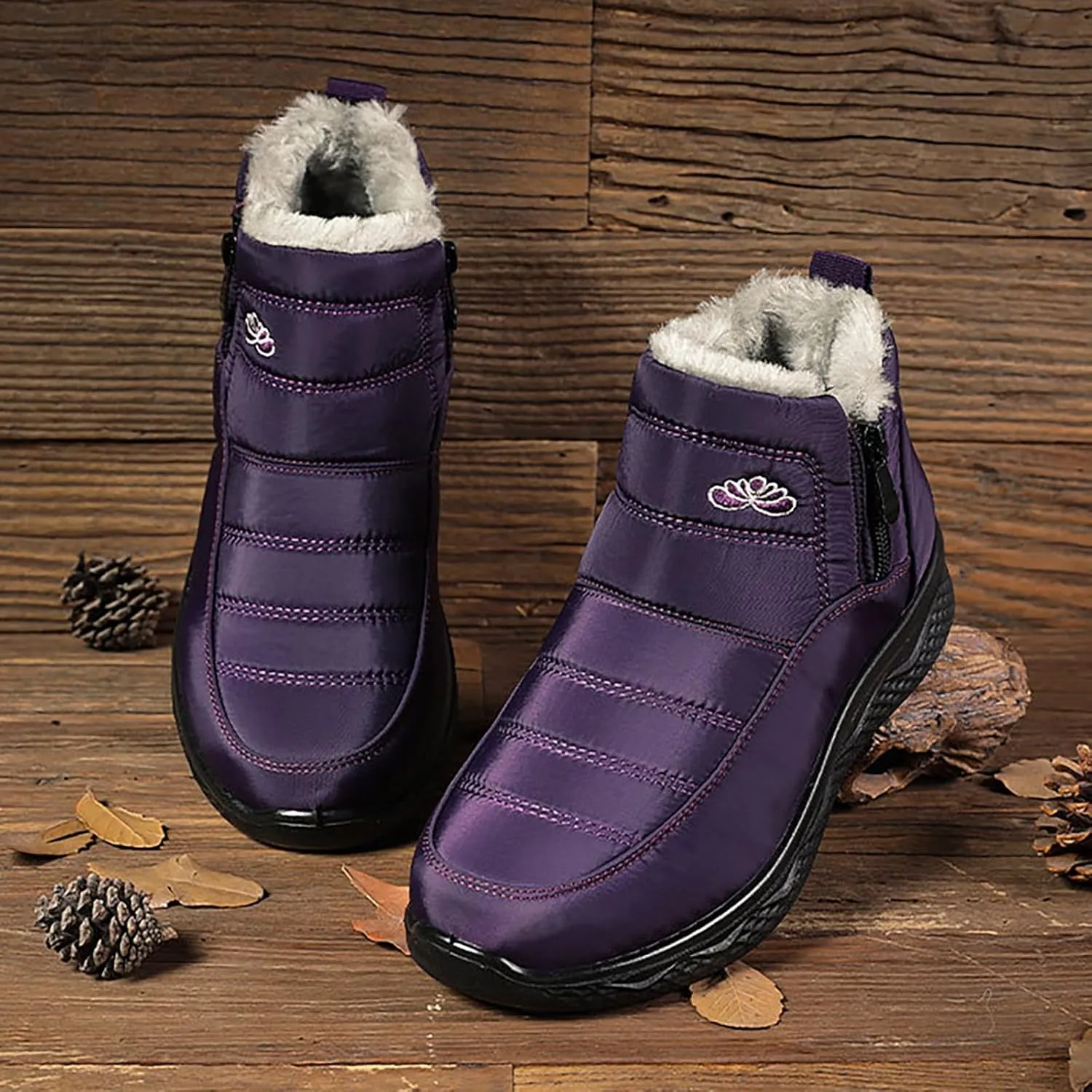 Women's Snow Boots with Heels Waterproof Slip On Boots Ladies Womens Warm Fur Lined Barefoot Shoes Grounded Footwear Hiking Rain Boots Women Mens Snow Booties