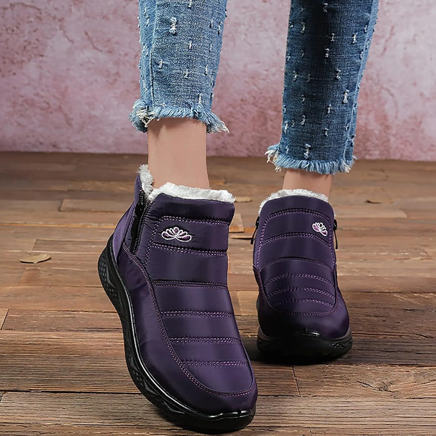 Women's Snow Boots with Heels Waterproof Slip On Boots Ladies Womens Warm Fur Lined Barefoot Shoes Grounded Footwear Hiking Rain Boots Women Mens Snow Booties