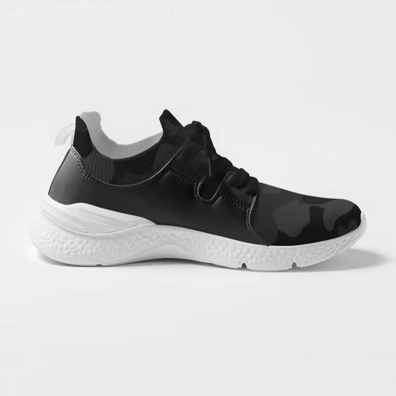Women's Two-Tone Mesh and Vegan Leather Sneaker, Black Camo