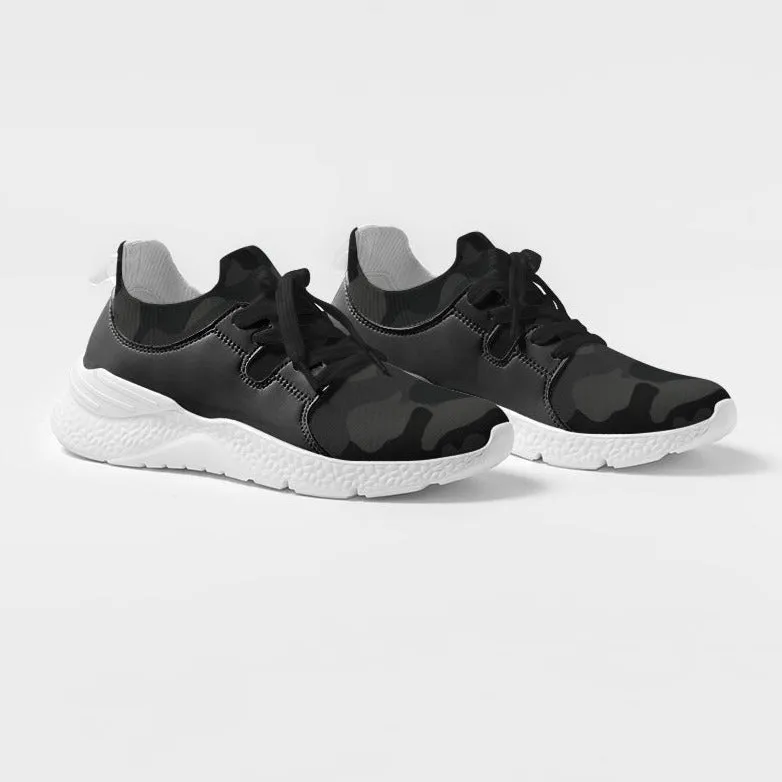 Women's Two-Tone Mesh and Vegan Leather Sneaker, Black Camo