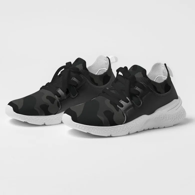 Women's Two-Tone Mesh and Vegan Leather Sneaker, Black Camo