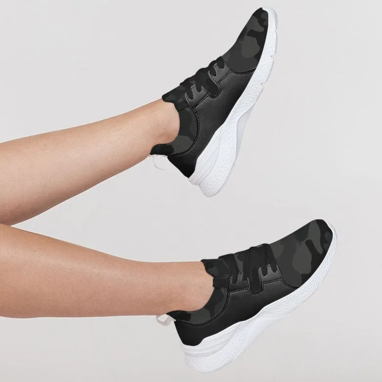 Women's Two-Tone Mesh and Vegan Leather Sneaker, Black Camo