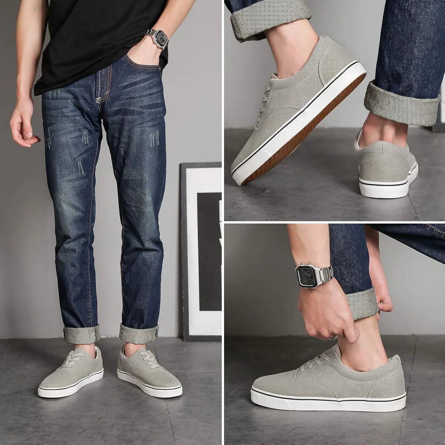 yageyan Mens Low Top Canvas Walking Shoes Lace-up Fashion Sneakers Casual
