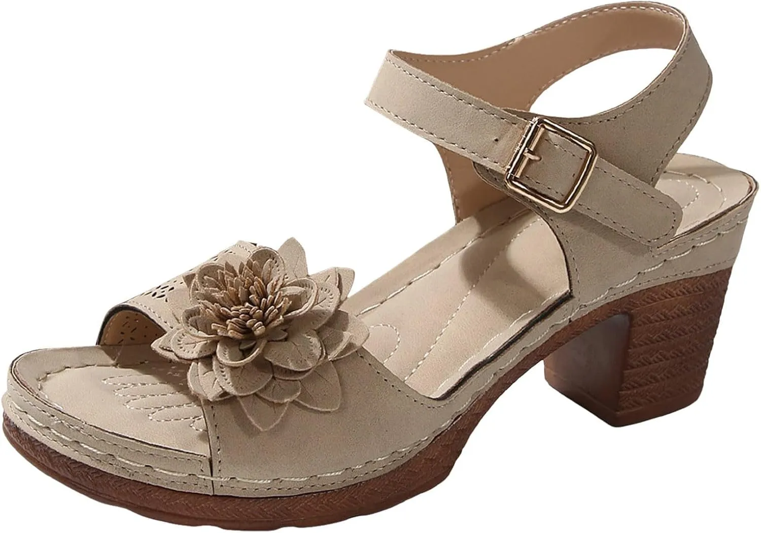 ZWRXW Open Toe Wedge Sandals for Womens Flower Buckle Ankle Strap Arch Support Orthopedic Wedge Casual Sandal Cute Fashion Dressy Bohemia Sandals Summer Comfortable Shoe