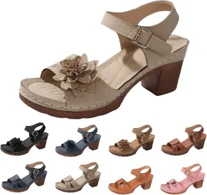 ZWRXW Open Toe Wedge Sandals for Womens Flower Buckle Ankle Strap Arch Support Orthopedic Wedge Casual Sandal Cute Fashion Dressy Bohemia Sandals Summer Comfortable Shoe