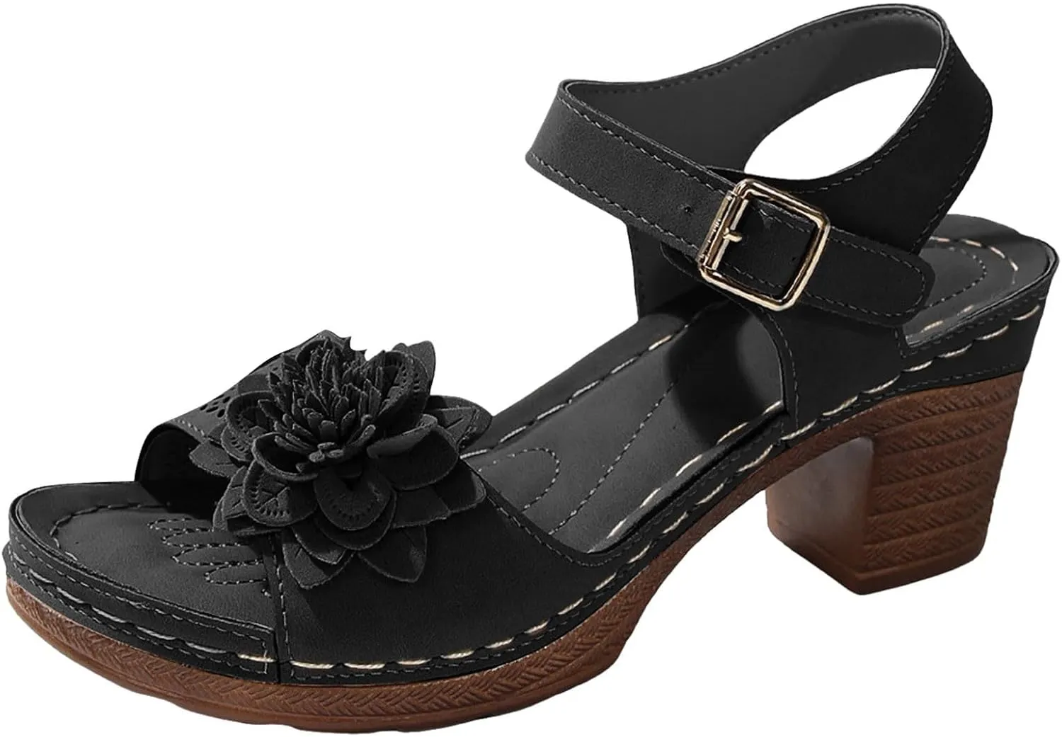 ZWRXW Open Toe Wedge Sandals for Womens Flower Buckle Ankle Strap Arch Support Orthopedic Wedge Casual Sandal Cute Fashion Dressy Bohemia Sandals Summer Comfortable Shoe