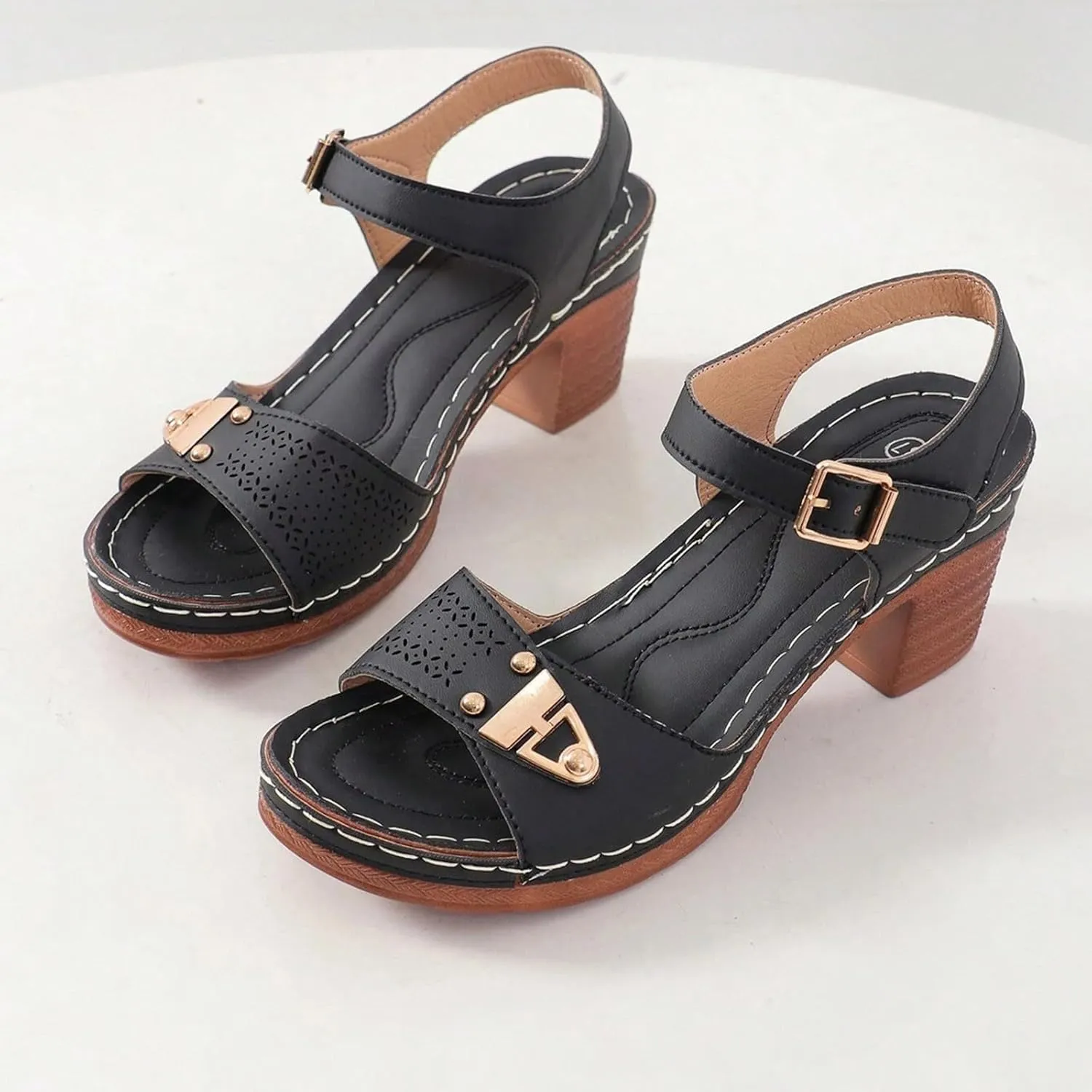 ZWRXW Open Toe Wedge Sandals for Womens Flower Buckle Ankle Strap Arch Support Orthopedic Wedge Casual Sandal Cute Fashion Dressy Bohemia Sandals Summer Comfortable Shoe