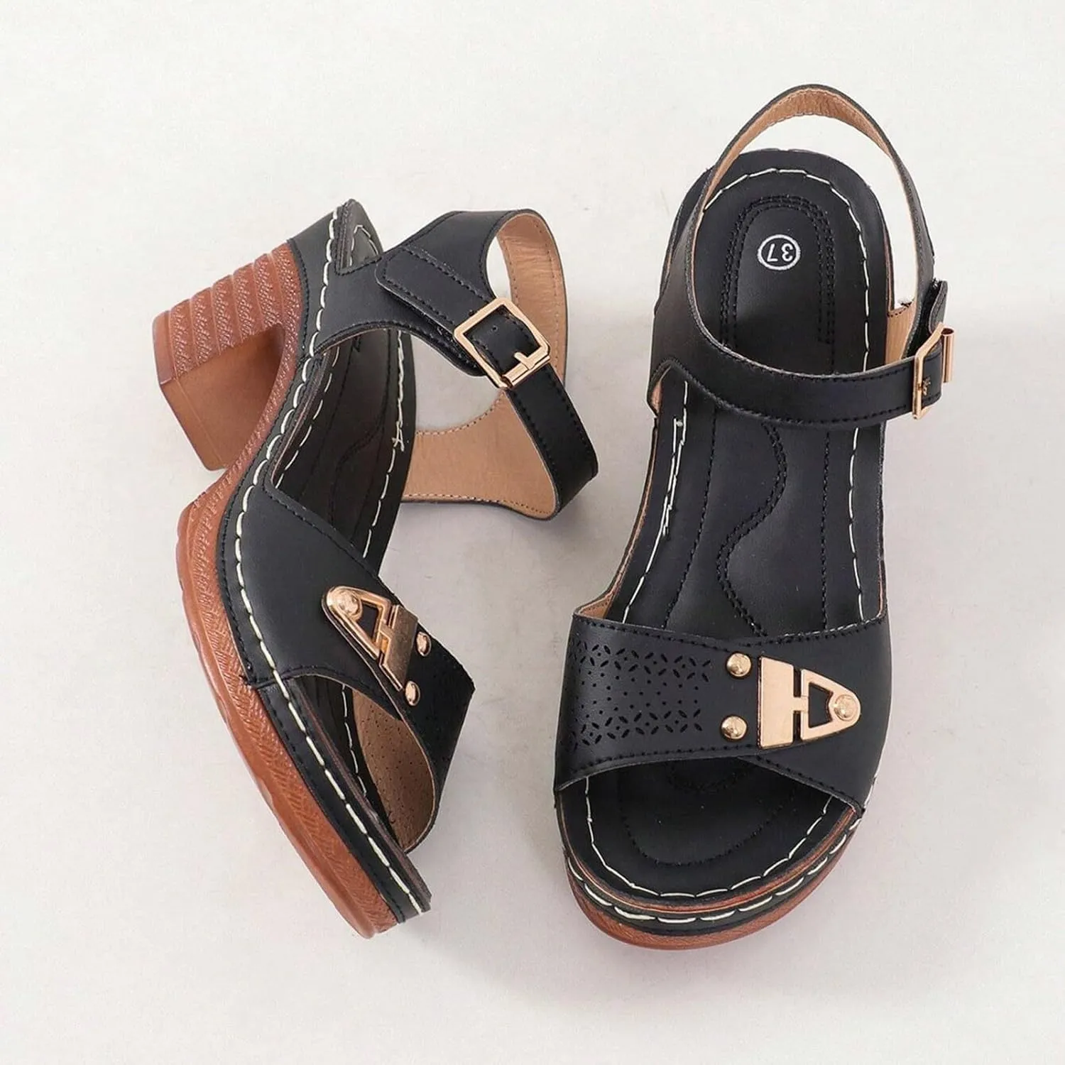 ZWRXW Open Toe Wedge Sandals for Womens Flower Buckle Ankle Strap Arch Support Orthopedic Wedge Casual Sandal Cute Fashion Dressy Bohemia Sandals Summer Comfortable Shoe