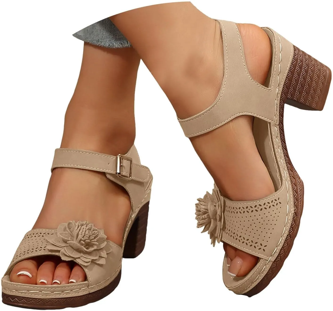 ZWRXW Open Toe Wedge Sandals for Womens Flower Buckle Ankle Strap Arch Support Orthopedic Wedge Casual Sandal Cute Fashion Dressy Bohemia Sandals Summer Comfortable Shoe