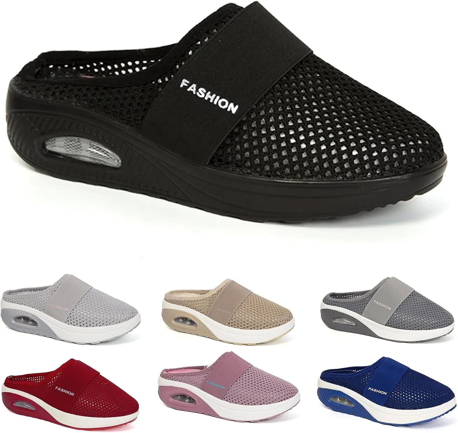 ZWRXW Orthopedic Mules for Women,Diabetic Air-Cushion Slip-On Walking Shoes,Slip On Clogs,Breathable Mesh Diabetic Slippers,Backless Closed Toe Slides Sandals,Healthy Shoes with Arch Support