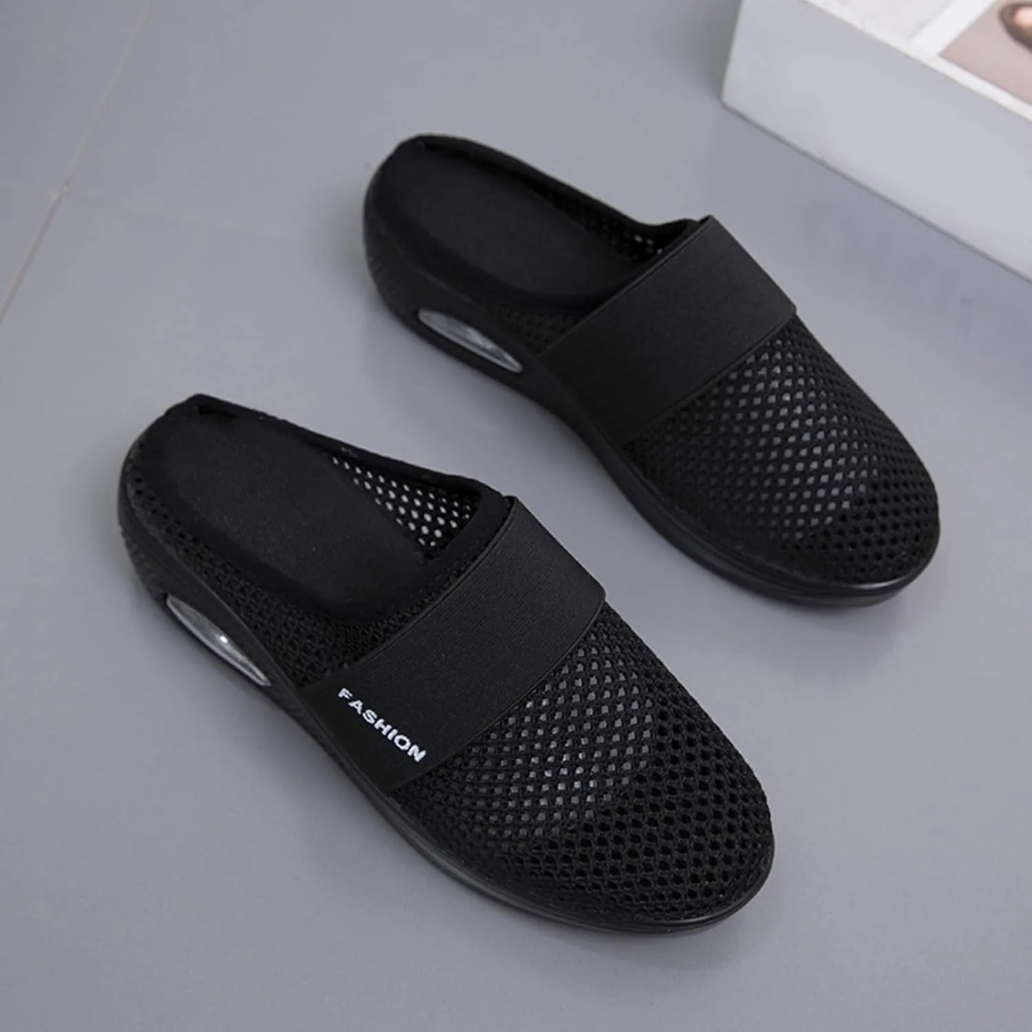 ZWRXW Orthopedic Mules for Women,Diabetic Air-Cushion Slip-On Walking Shoes,Slip On Clogs,Breathable Mesh Diabetic Slippers,Backless Closed Toe Slides Sandals,Healthy Shoes with Arch Support
