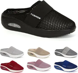 ZWRXW Orthopedic Mules for Women,Diabetic Air-Cushion Slip-On Walking Shoes,Slip On Clogs,Breathable Mesh Diabetic Slippers,Backless Closed Toe Slides Sandals,Healthy Shoes with Arch Support