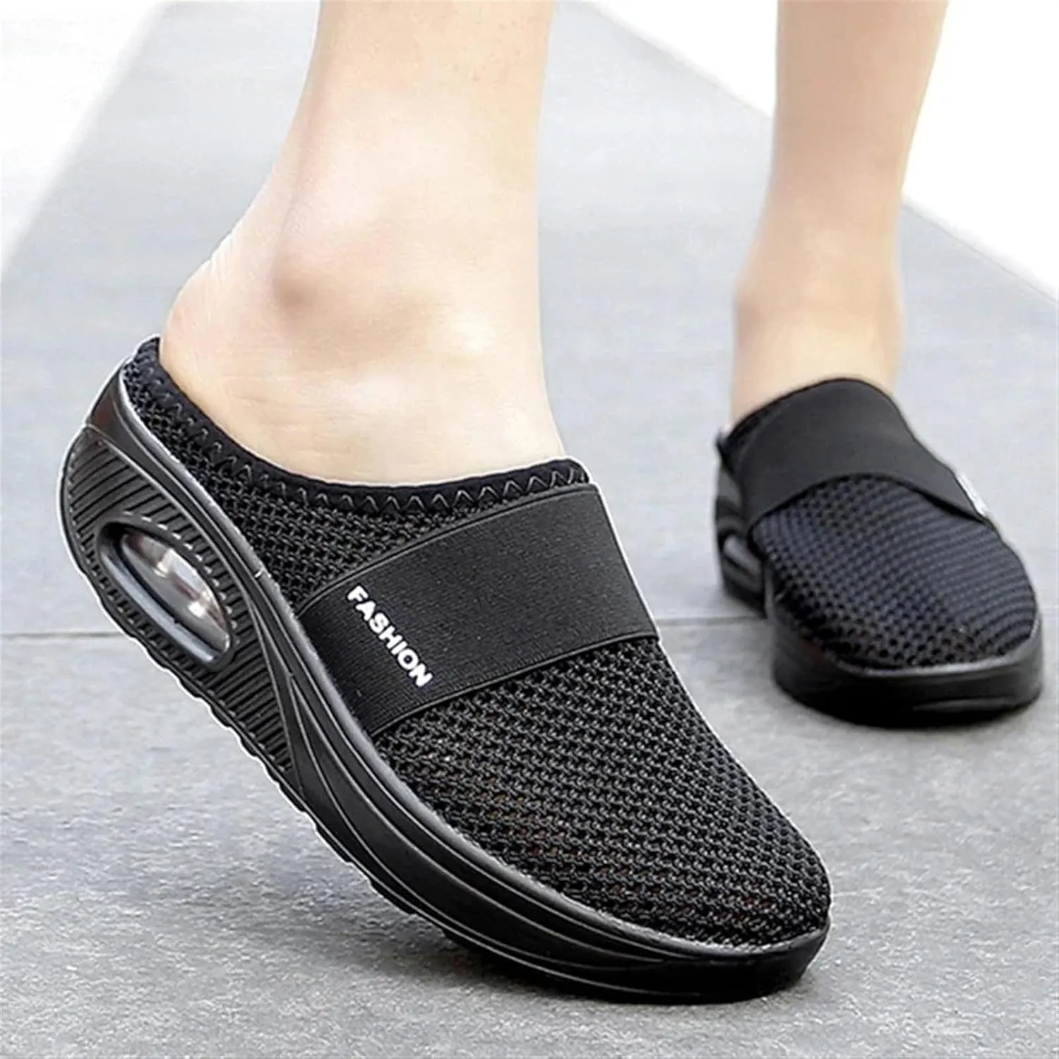 ZWRXW Orthopedic Mules for Women,Diabetic Air-Cushion Slip-On Walking Shoes,Slip On Clogs,Breathable Mesh Diabetic Slippers,Backless Closed Toe Slides Sandals,Healthy Shoes with Arch Support